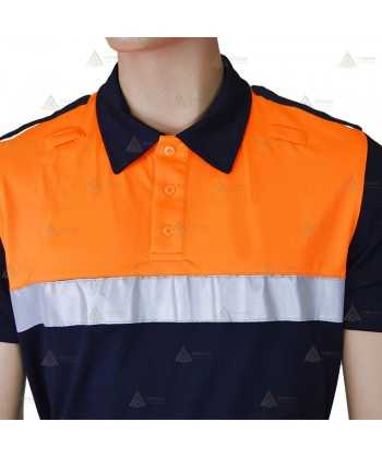 Polo bicolor de manga corta con cinta reflectante color plata para Protección Civil