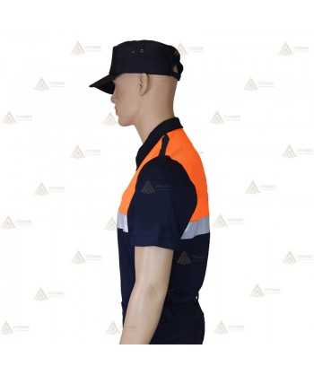 Polo bicolor de manga corta con cinta reflectante color plata para Protección Civil