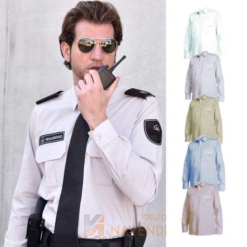 Camisa manga larga para vigilante con galoneras y bolsillos