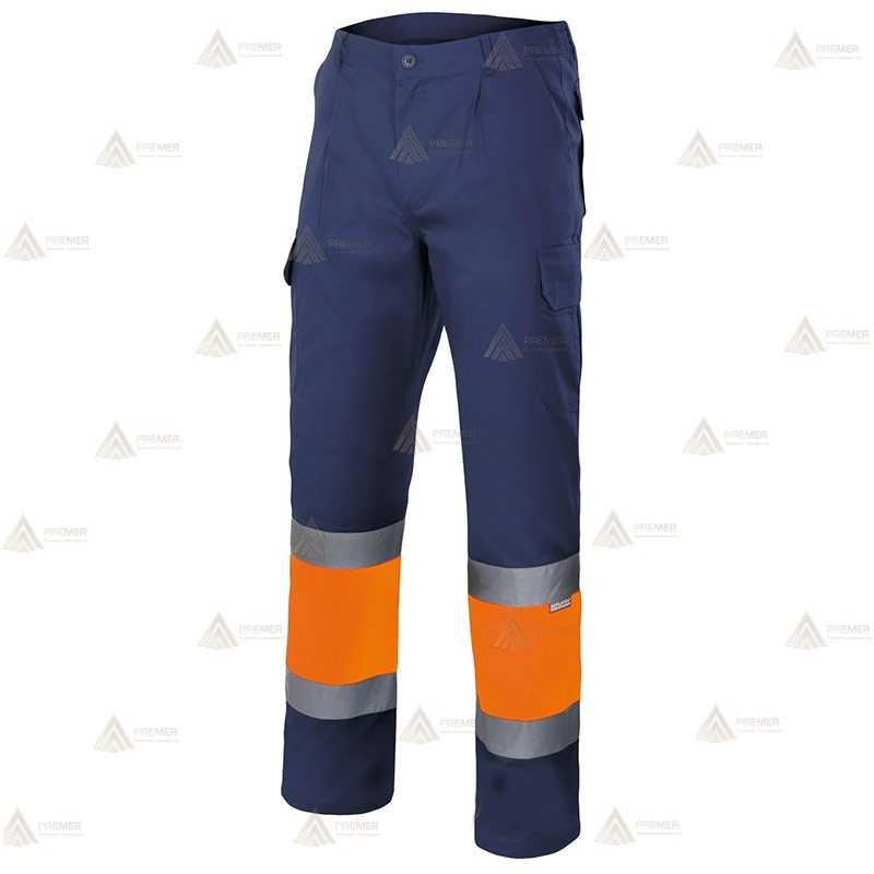 Pantalón multibolsillos forrado bicolor azul marino y naranja alta visibilidad para Protección Civil