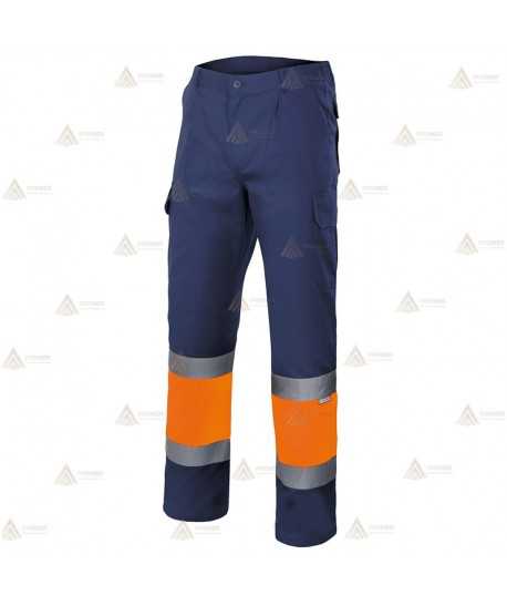 Pantalón multibolsillos forrado bicolor azul marino y naranja alta visibilidad para Protección Civil