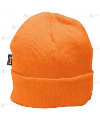 Gorro de punto acrílico con forro Insulatex para frío intenso para Protección Civil color naranja flúor