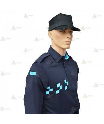 Polo mono color de manga larga con damero azul para Policía
