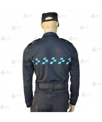 Polo mono color de manga larga con damero azul para Policía