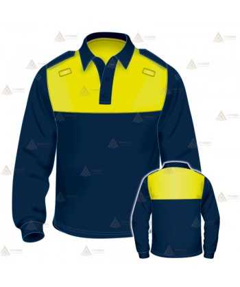 Polo bicolor de manga larga para Policía Local color marino amarillo flúor