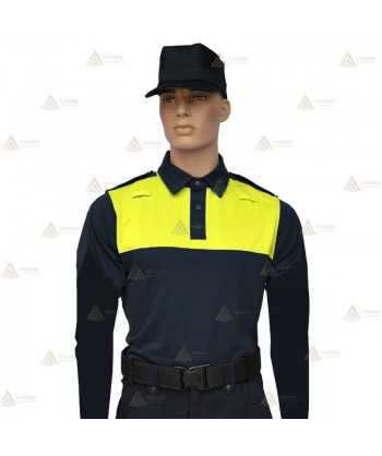 Polo bicolor de manga larga para Policía Local color marino amarillo flúor