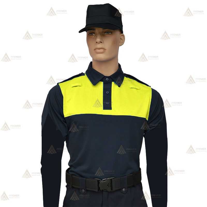 Polo bicolor de manga larga para Policía Local color marino amarillo flúor
