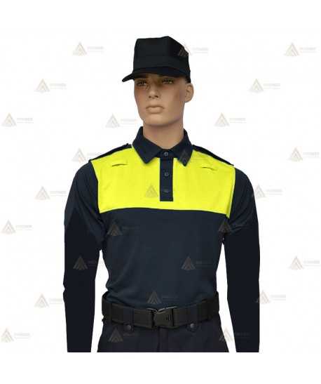 Polo bicolor de manga larga para Policía Local color marino amarillo flúor