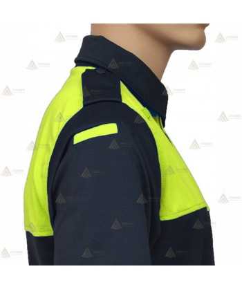 Polo bicolor de manga larga para Policía Local color marino amarillo flúor