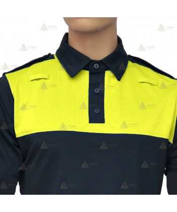 Polo bicolor de manga larga para Policía Local color marino amarillo flúor