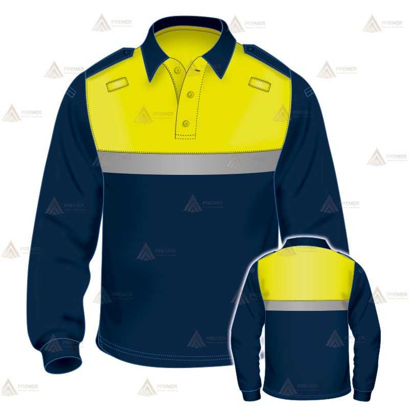 Polo bicolor de manga larga con cinta reflectante para Policía Local