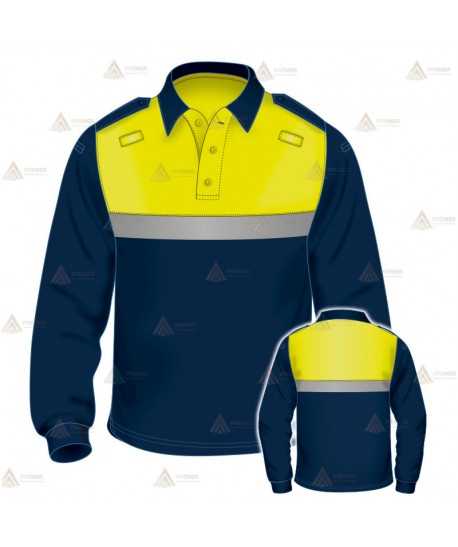 Polo bicolor de manga larga con cinta reflectante para Policía Local
