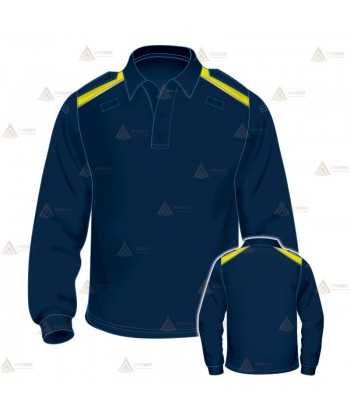 Polo bicolor de manga larga para Policía Local color azul marino y amarillo flúor