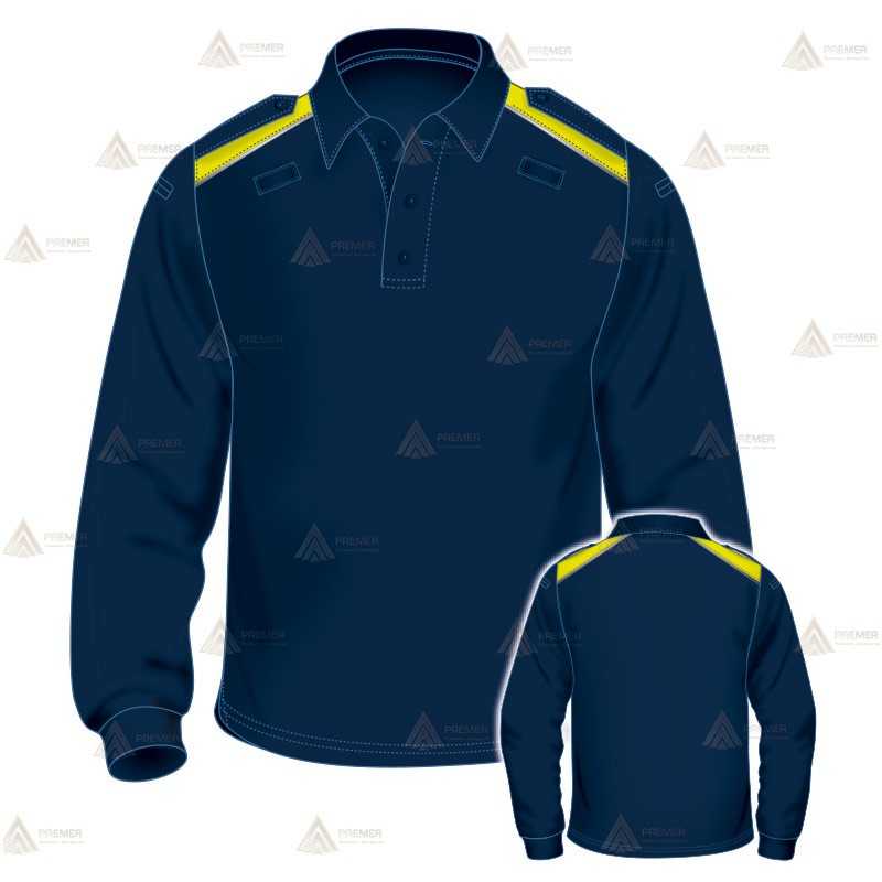 Polo bicolor de manga larga para Policía Local color azul marino y amarillo flúor