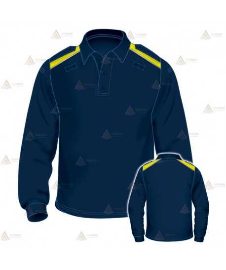 Polo bicolor de manga larga para Policía Local color azul marino y amarillo flúor