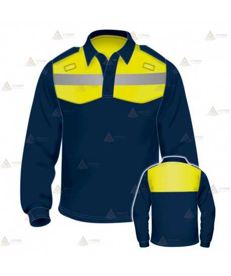 Polo bicolor de manga larga con cinta reflectante para Policía Local