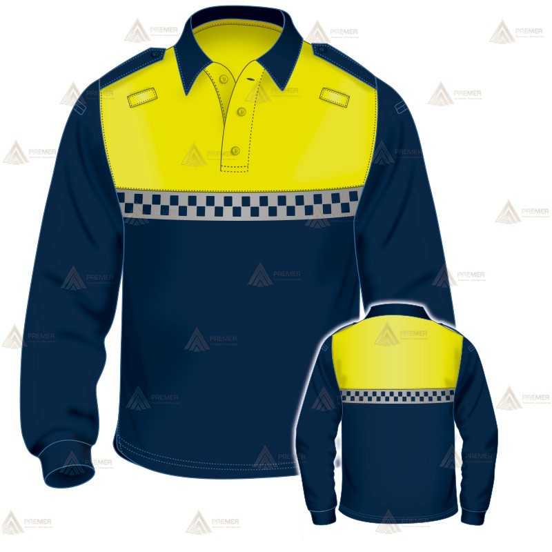 Polo bicolor de manga larga con damero reflectante para Policía Local