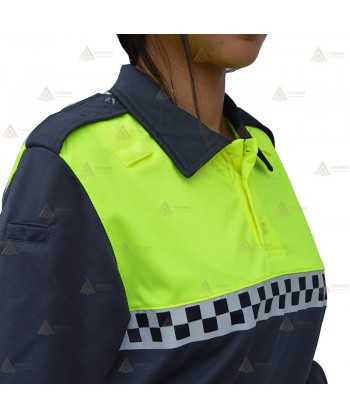 Polo bicolor de manga larga con damero reflectante para Policía Local