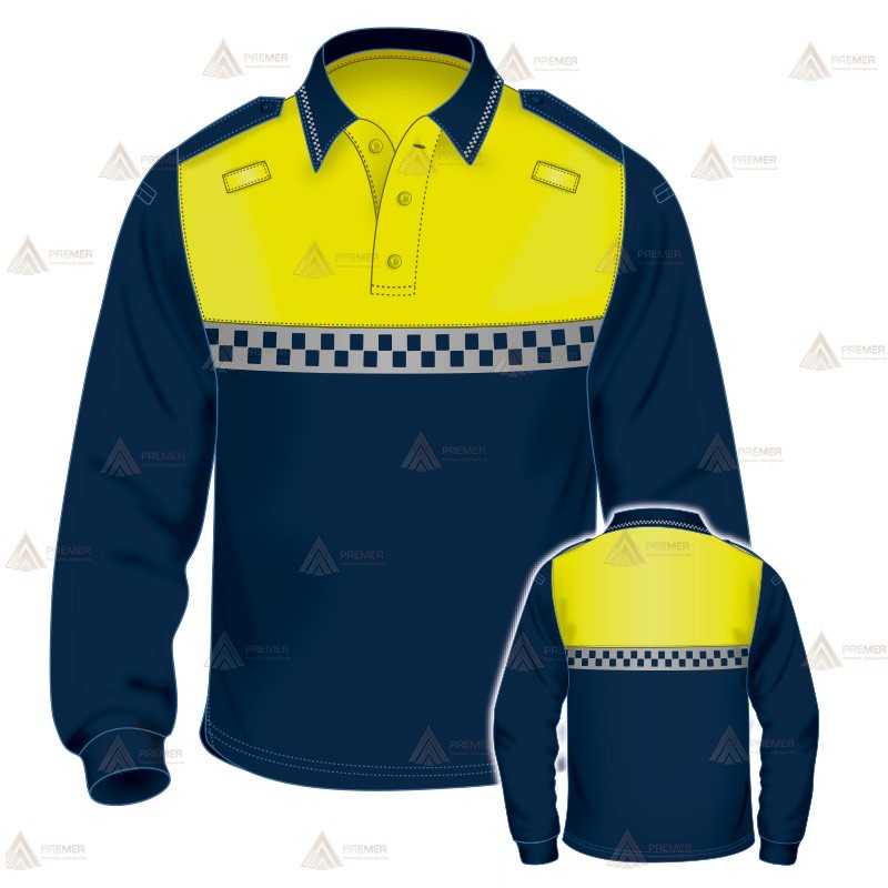Polo bicolor de manga larga con damero reflectante para Policía Local