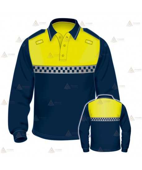 Polo bicolor de manga larga con damero reflectante para Policía Local