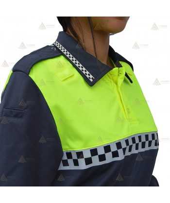 Polo bicolor de manga larga con damero reflectante para Policía Local
