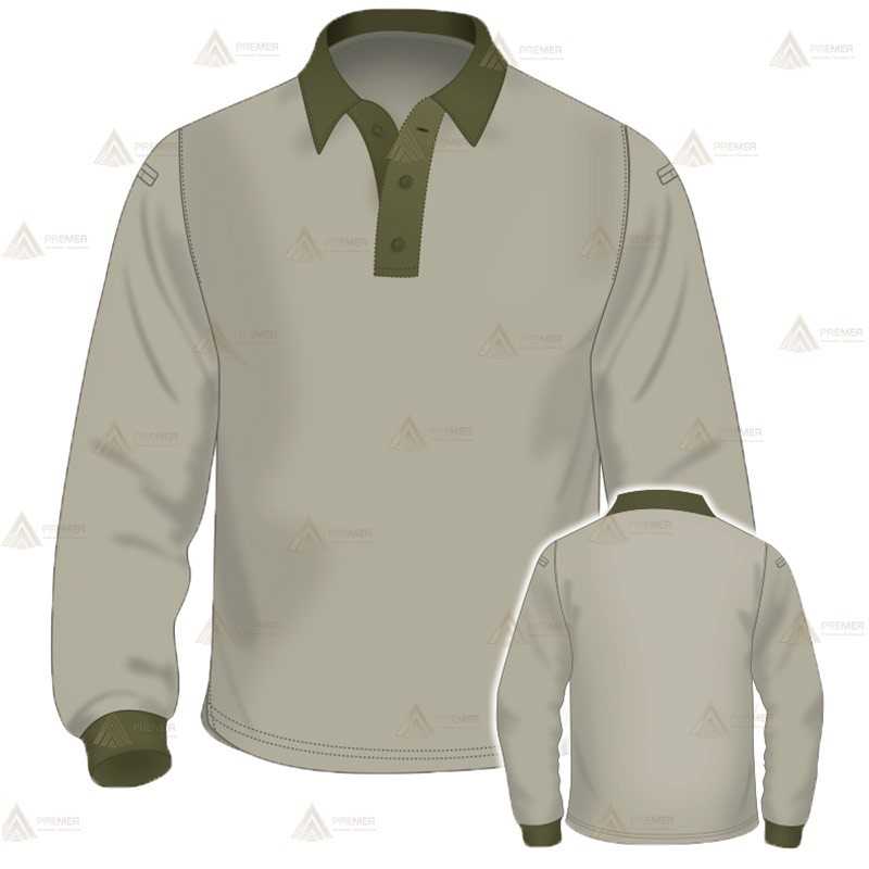 Polo mono color de manga larga para Agentes Forestales y medioambientales color arena y verde militar