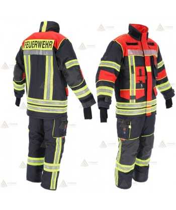 Chaquetón de intervención Premiun para bomberos color azul marino/rojo flúor  y cintas reflectantes segmentadas