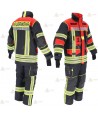 Chaquetón de intervención Premiun para bomberos color azul marino/rojo flúor  y cintas reflectantes segmentadas