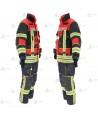 Chaquetón de intervención Premiun para bomberos color azul marino/rojo flúor  y cintas reflectantes segmentadas
