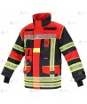 Chaquetón de intervención Premiun para bomberos color azul marino/rojo flúor  y cintas reflectantes segmentadas