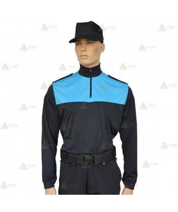 Polo bicolor cuello cisne personalizable para Policía Local en color azul marino y azul tropical