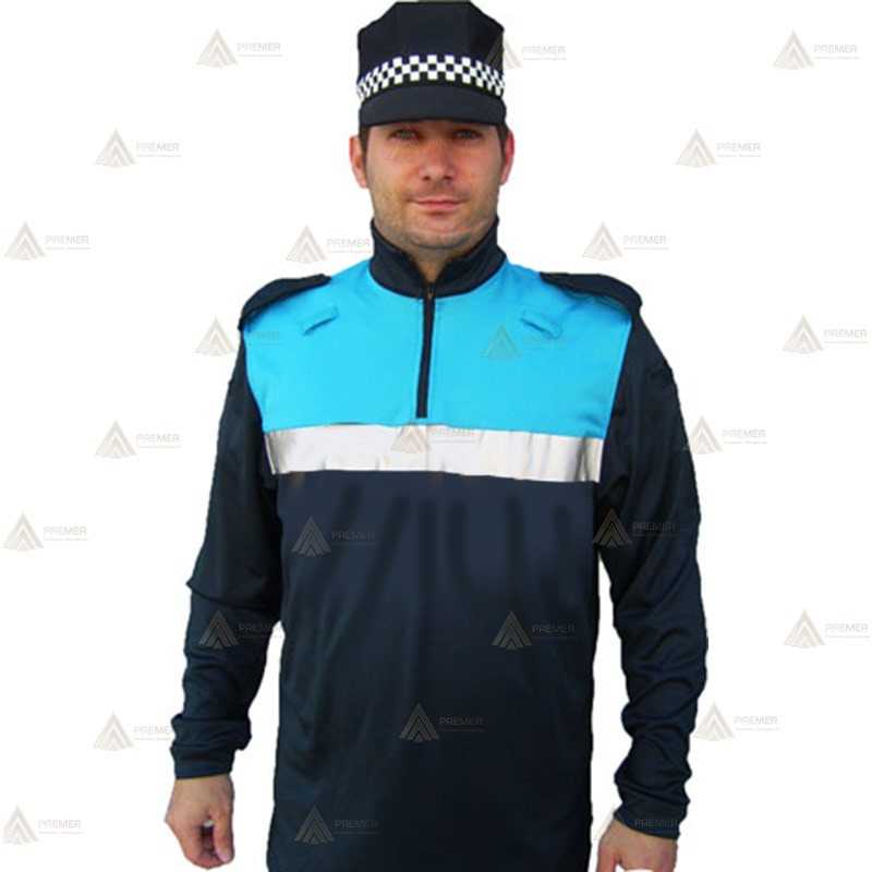 Polo bicolor cuello cisne y cinta reflectante para Policía Local en color azul marino y azul tropical