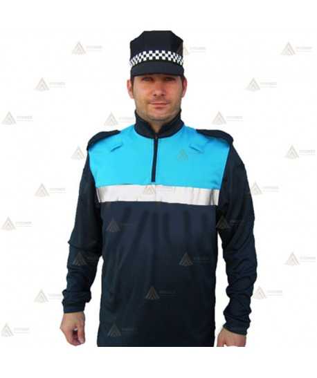 Polo bicolor cuello cisne y cinta reflectante para Policía Local en color azul marino y azul tropical