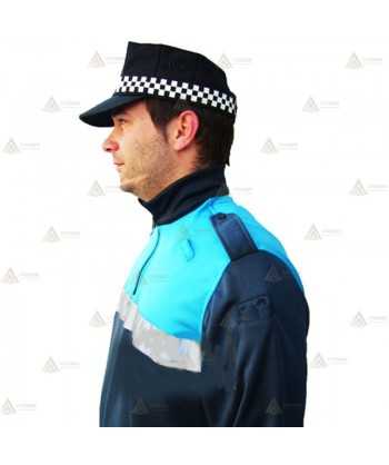 Polo bicolor cuello cisne y cinta reflectante para Policía Local en color azul marino y azul tropical