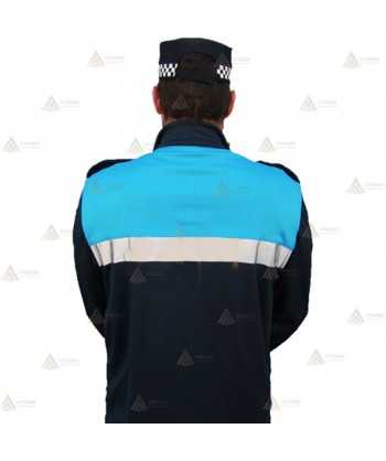 Polo bicolor cuello cisne y cinta reflectante para Policía Local en color azul marino y azul tropical