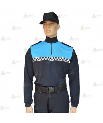 Polo bicolor cuello cisne y cinta damero reflectante color plata para Policía Local