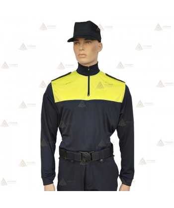 Polo bicolor cuello cisne personalizable para Policía Local en color azul marino y amarillo flúor
