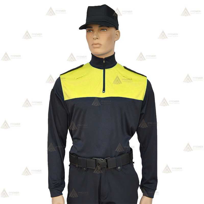 Polo bicolor cuello cisne personalizable para Policía Local en color azul marino y amarillo flúor