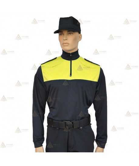 Polo bicolor cuello cisne personalizable para Policía Local en color azul marino y amarillo flúor
