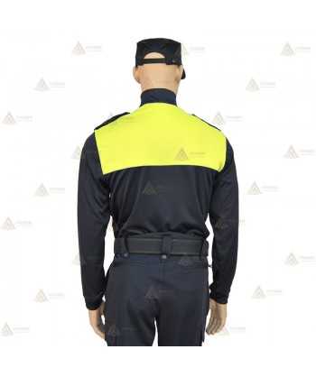 Polo bicolor cuello cisne personalizable para Policía Local en color azul marino y amarillo flúor