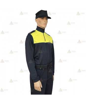Polo bicolor cuello cisne personalizable para Policía Local en color azul marino y amarillo flúor