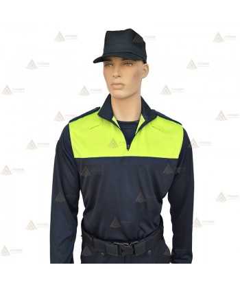 Polo bicolor cuello cisne personalizable para Policía Local en color azul marino y amarillo flúor
