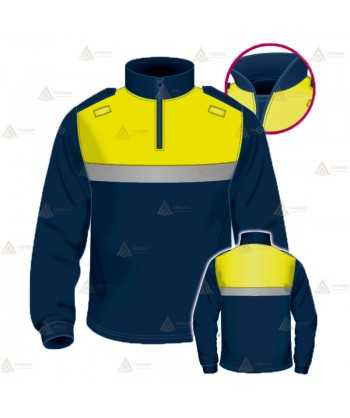 Polo bicolor cuello cisne personalizable para Policía Local en color azul marino y amarillo flúor