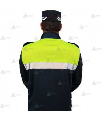 Polo bicolor cuello cisne personalizable para Policía Local en color azul marino y amarillo flúor