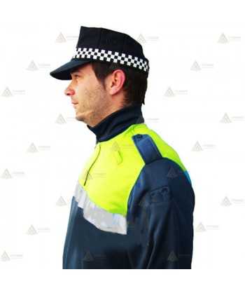 Polo bicolor cuello cisne personalizable para Policía Local en color azul marino y amarillo flúor