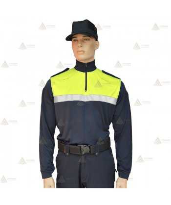 Polo bicolor cuello cisne personalizable para Policía Local en color azul marino y amarillo flúor