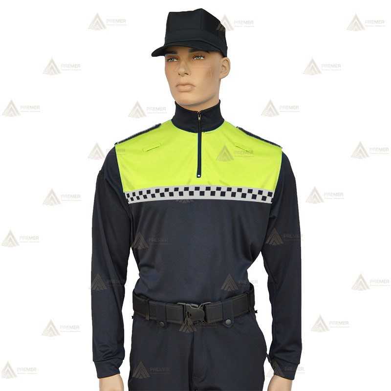 Polo bicolor cuello cisne con damero para Policía Local en color azul marino y amarillo flúor