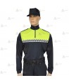Polo bicolor cuello cisne con damero para Policía Local en color azul marino y amarillo flúor