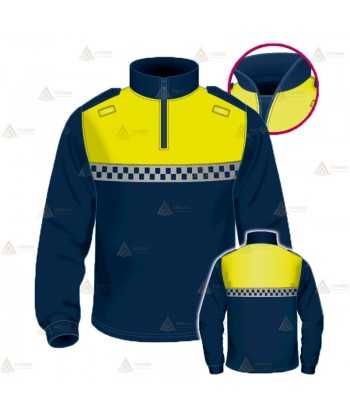 Polo bicolor cuello cisne con damero para Policía Local en color azul marino y amarillo flúor