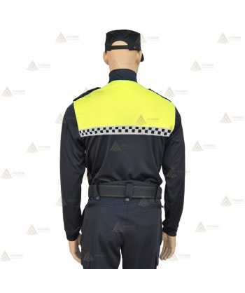 Polo bicolor cuello cisne con damero para Policía Local en color azul marino y amarillo flúor